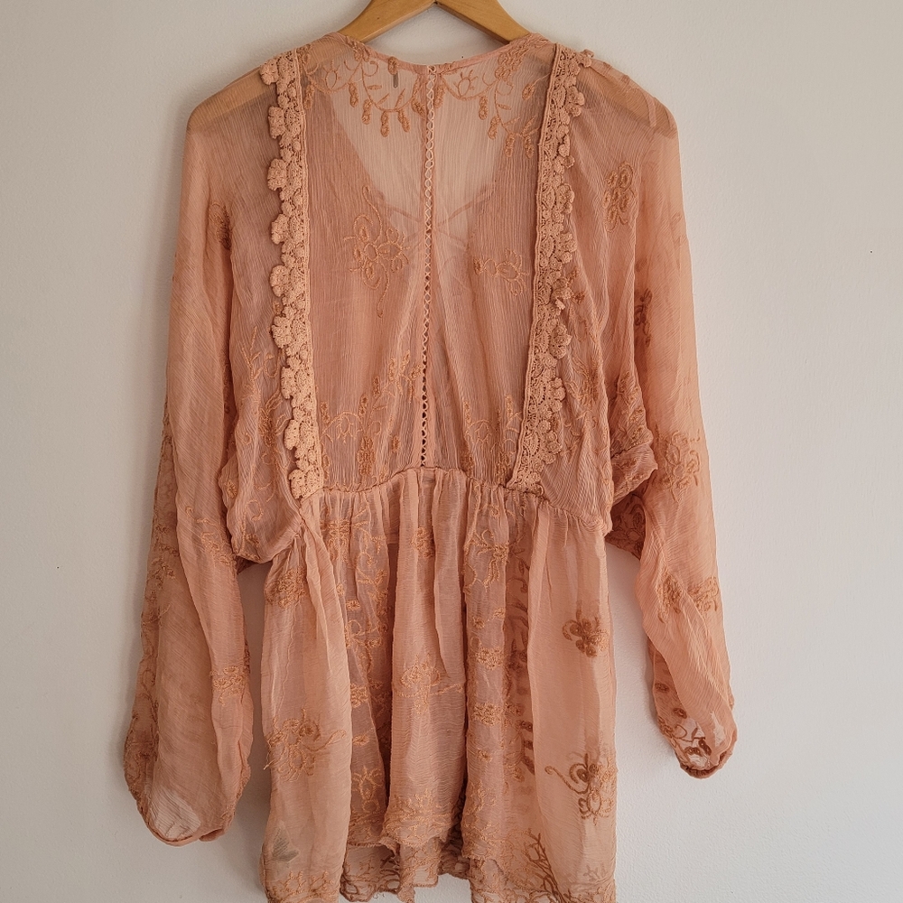 Free People Lace Dress Tunic Lace Up S/M Hippie Boho Renaissance Festival Breezy - Picture 10 of 14